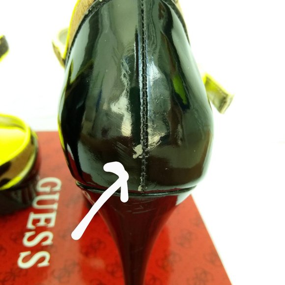 6 ½ M Guess Korrinee T-strap peep toe stiletto heel. Animal print. - Picture 9 of 10